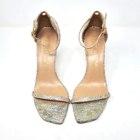 Stuart Weitzman Nudistcurve 100 Ankle Strap Sandals Gold Rhinestone Size US 8.5 - Picture 3 of 9